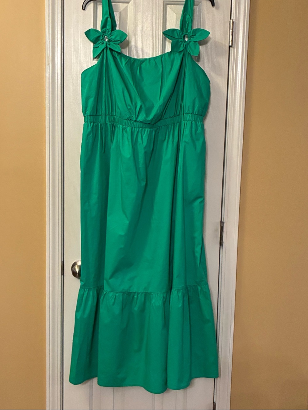 Skies Are Blue 3X Cotton Green Elastic-Waist Sundress Flounce Hem.